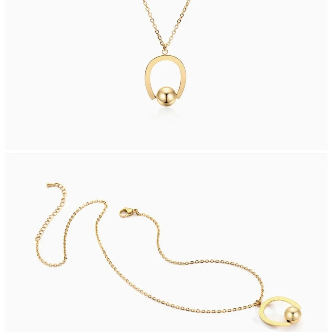 Stainless steel geometric necklace on adjustable 21-50cm cross chain in gold finish