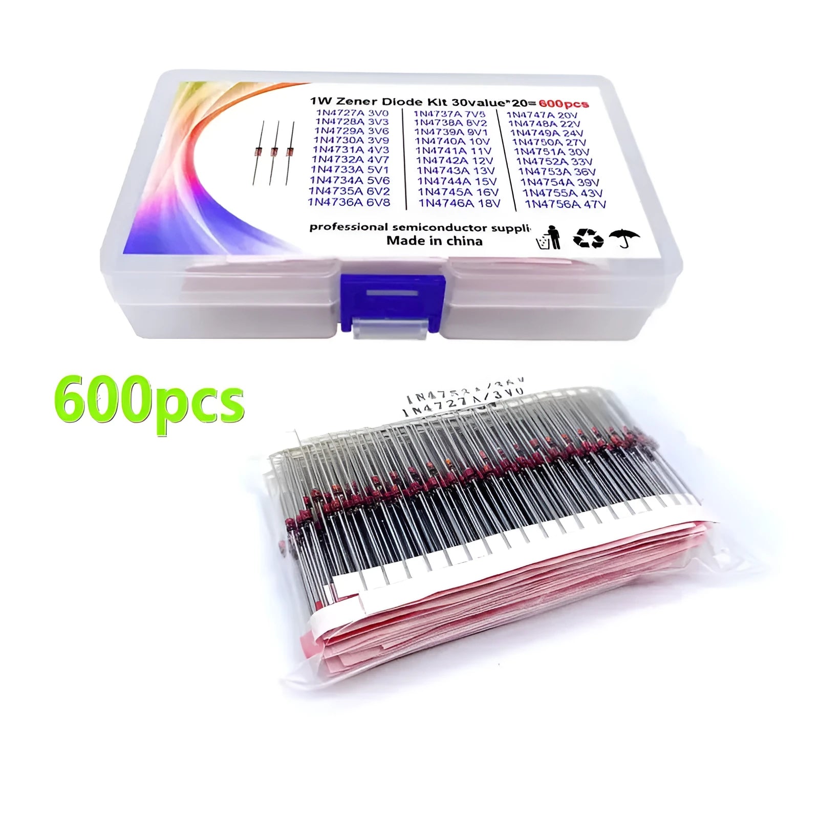 Boxed 1W glass Zener diode with 50V reverse breakdown voltage.