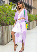 Light purple beach dress cardigan with lace embroidery for swimming cover-up