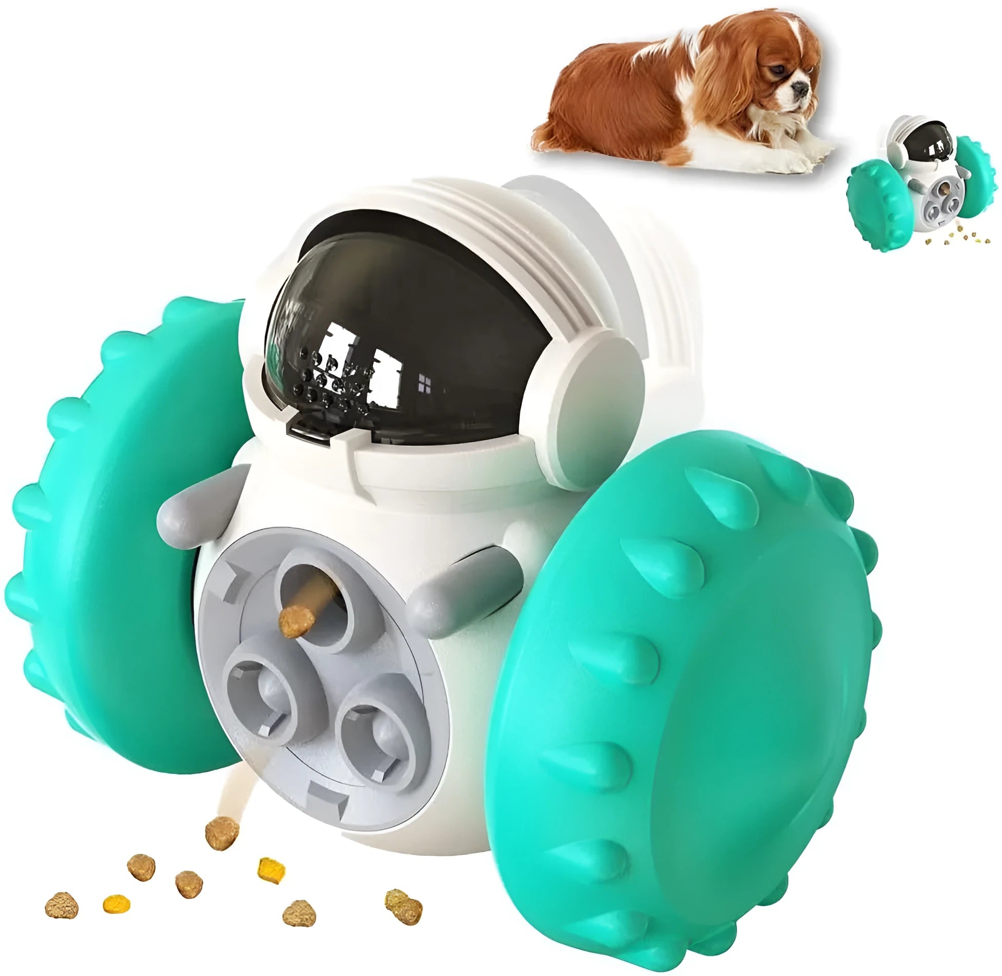 Dog treat tumbler puzzle toy with robot design in multiple colour options
