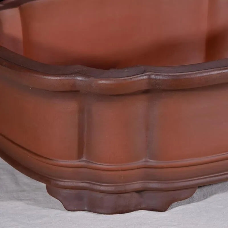 Chinese-style purple clay flowerpot with antique crabapple decoration and jade belt detailing