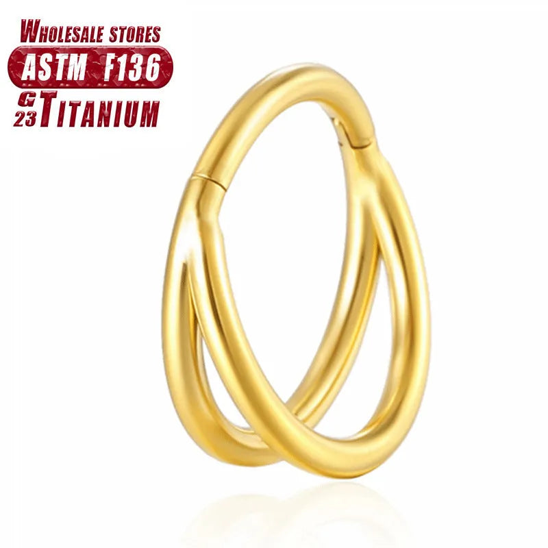 Titanium alloy fork nose ring for body piercing in silver, shown next to size options from 6mm to 12mm.