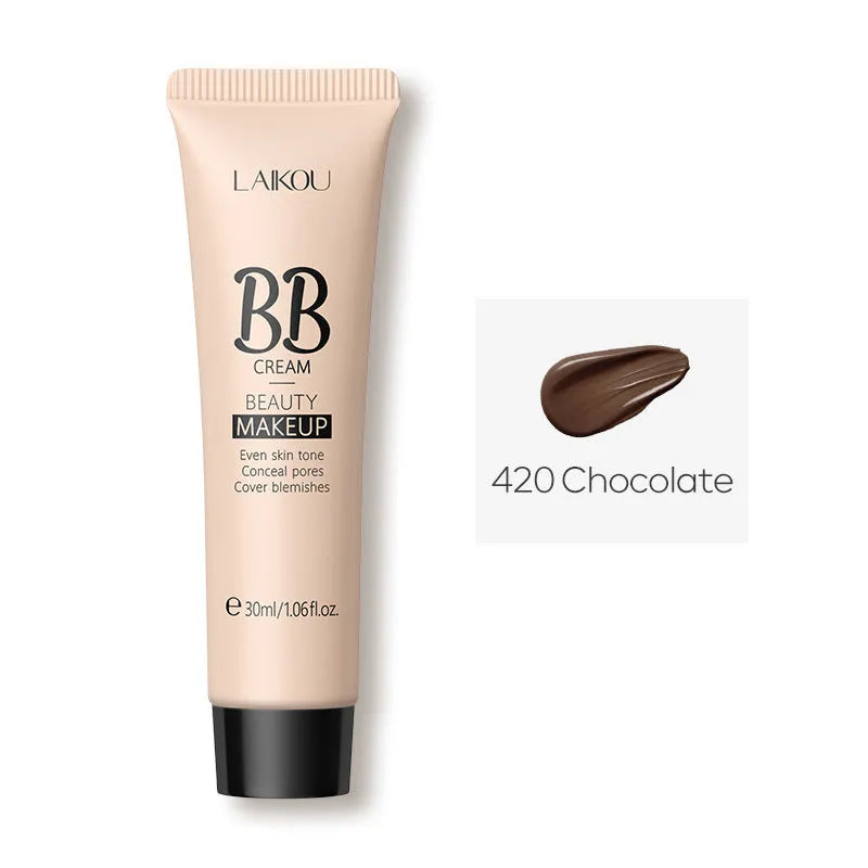 BB cream tube in 30ml size showing nine colour shades from light ivory to deep brown