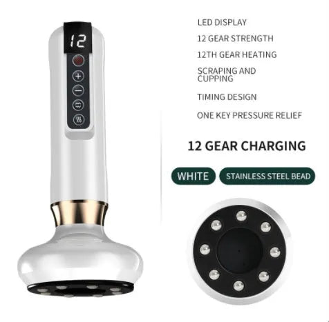 Green electric vacuum cupping massager with gua sha head on a white background.