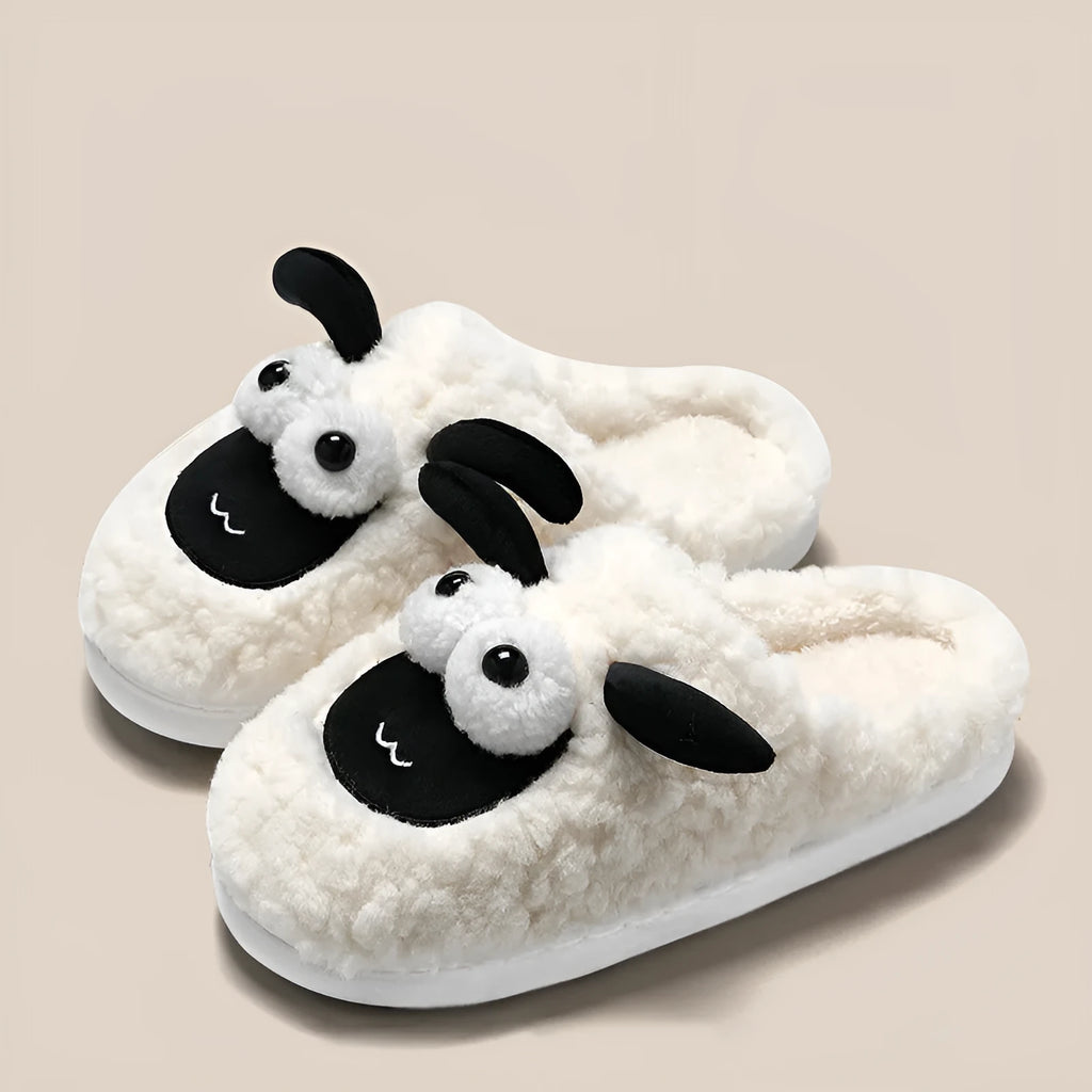 Simple lamb thermal cotton slip-on slippers in brown, grey, or white with a suede upper.