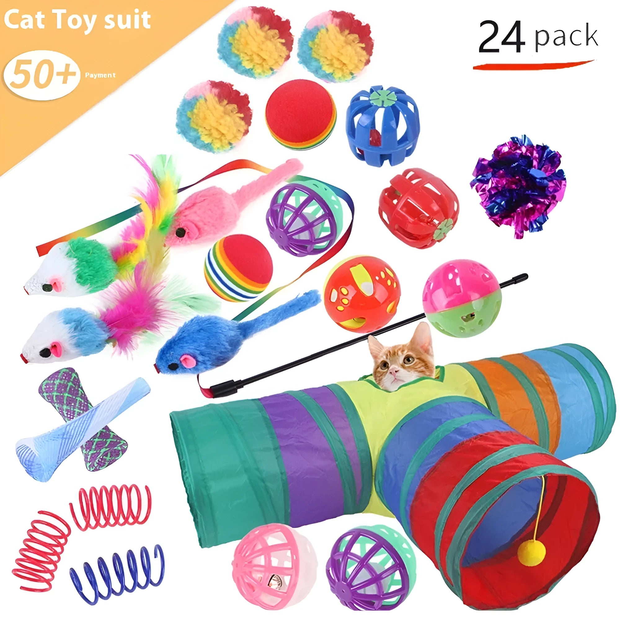 Plastic cat channel toy maze with colourful tracks and accessories for feline play