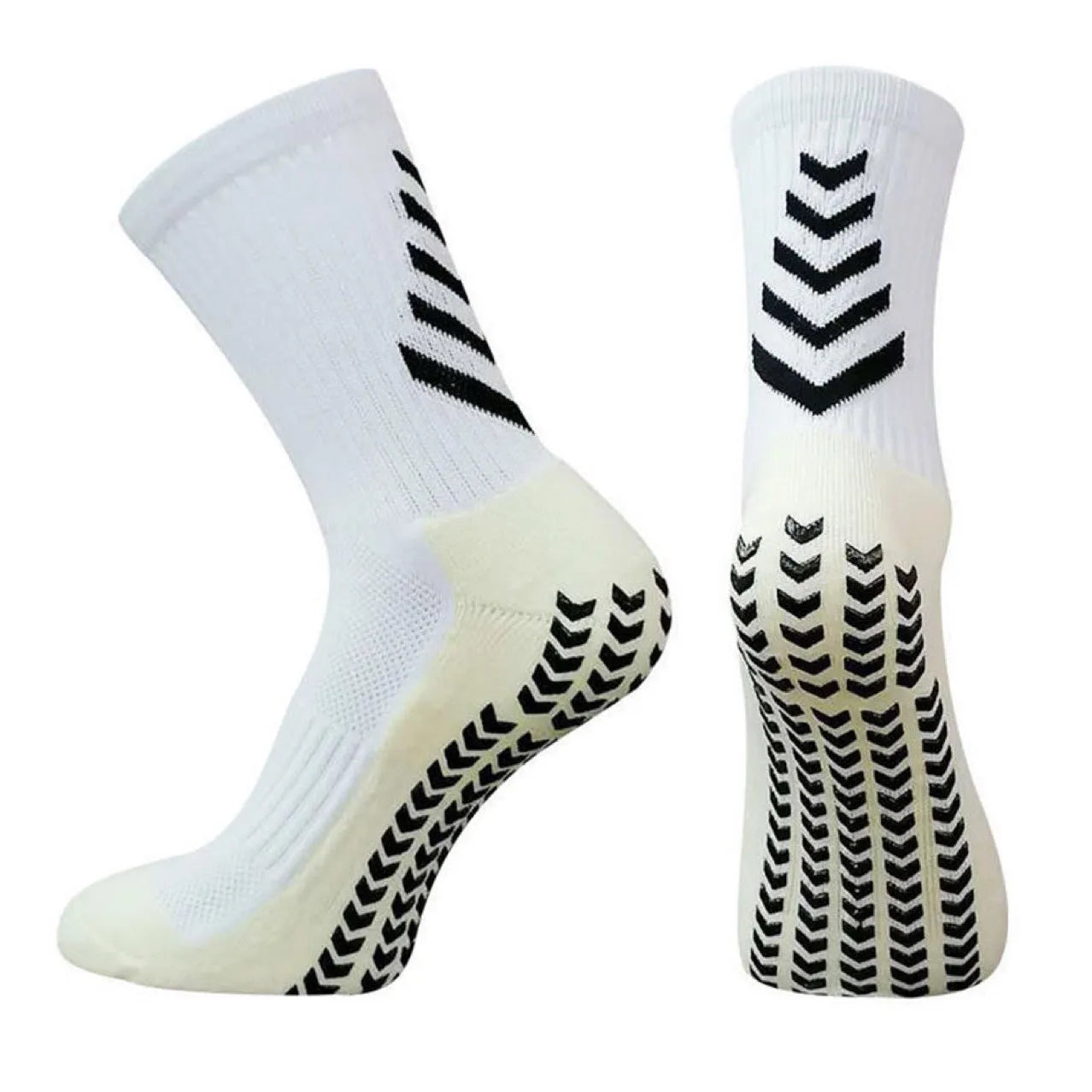 Men's geometric pattern athletic socks in mid-calf length with non-slip silicone grip