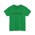 Green cotton short-sleeve T-shirt with printed letter design showing fresh casual style