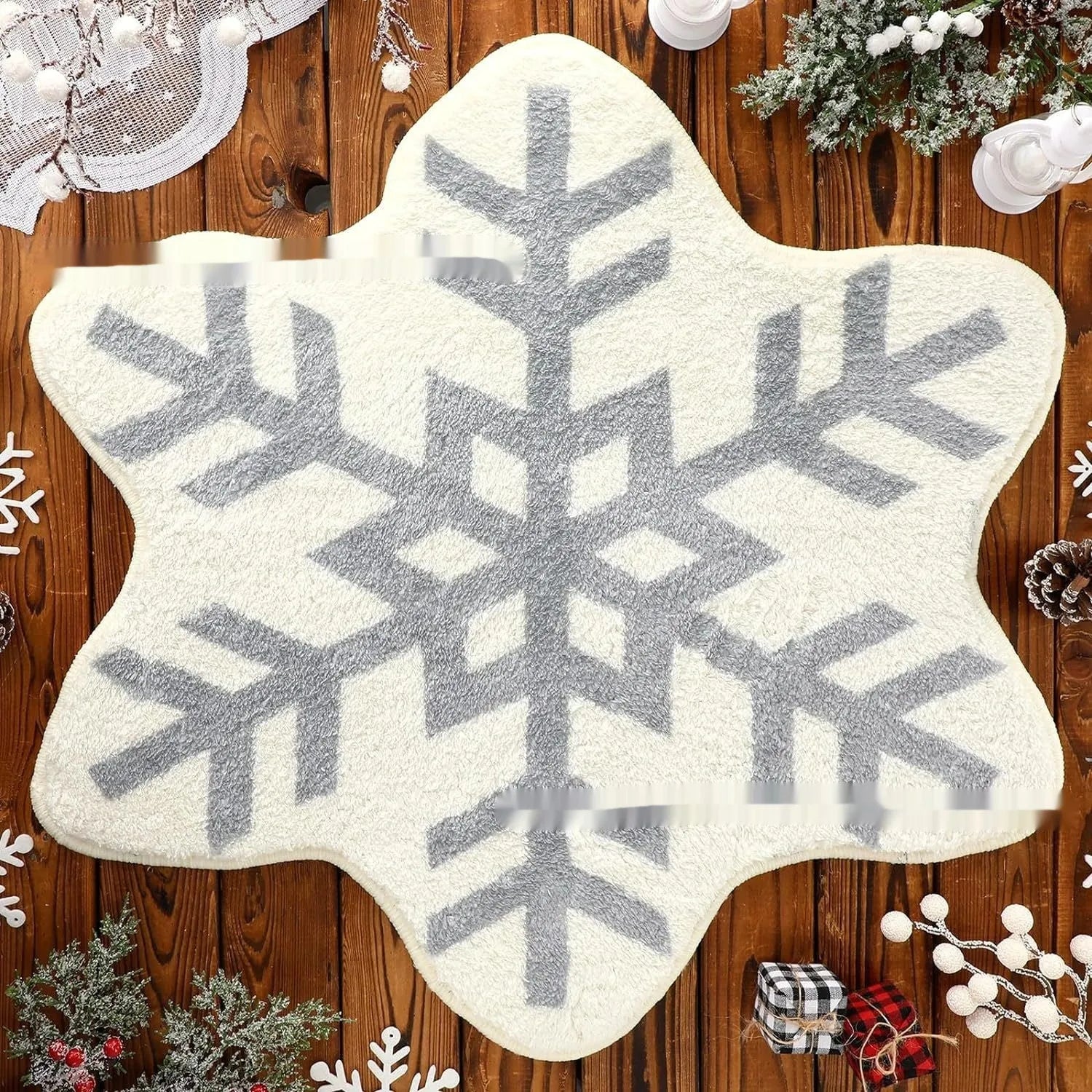 Round Christmas-themed polyester carpet rug with festive printed design