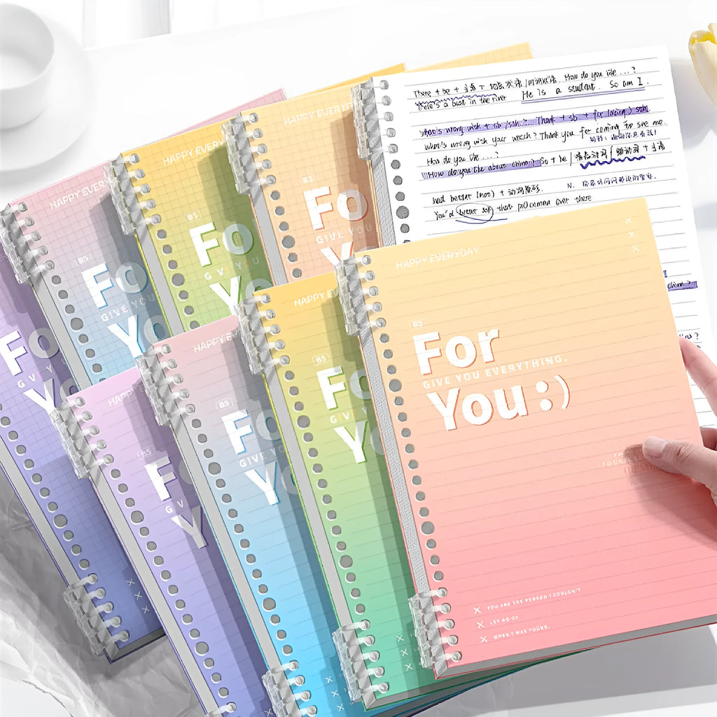 Removable coil gradient notepad in blue, green, pink, or purple with PP cover
