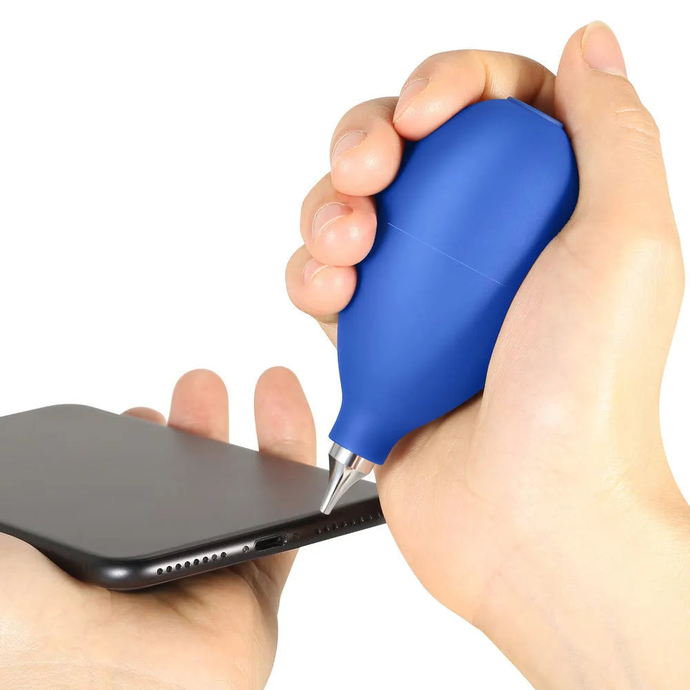 Blue and black rubber handheld dust removal ball for cleaning cameras and phones