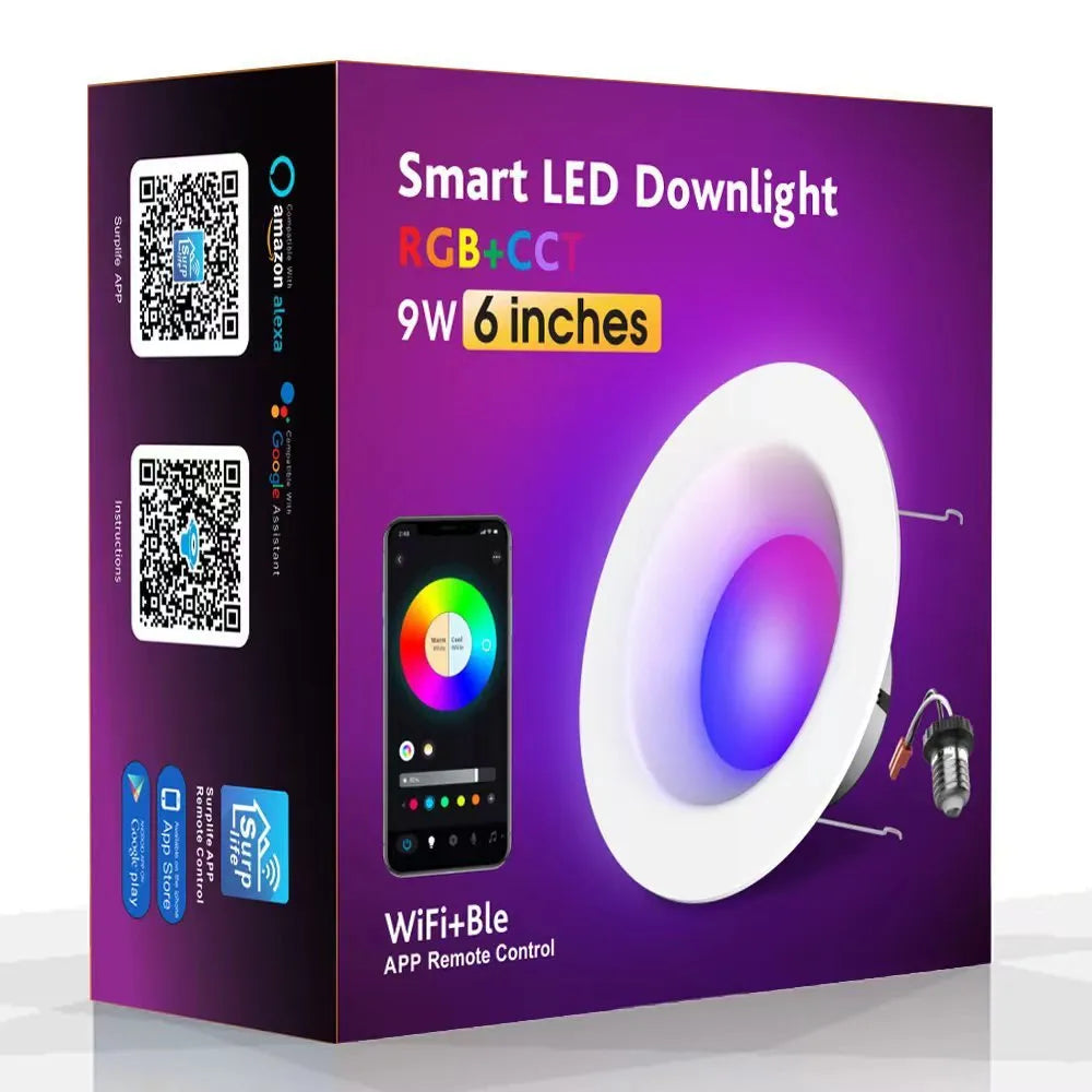 Smart WiFi Bluetooth RGBW remote control colour changing ceiling lamp with E26 holder