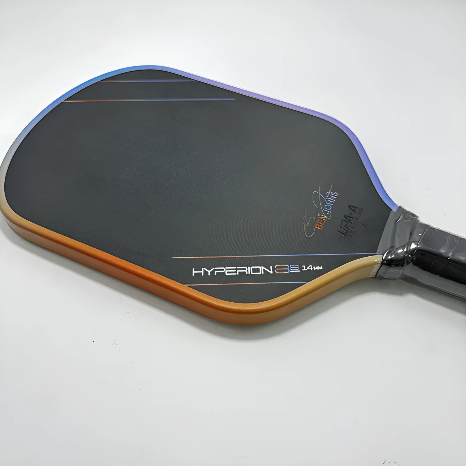 Aurora Multicolor Hyperion 3s pickleball racket with matte carbon fiber finish showing its dimensions.