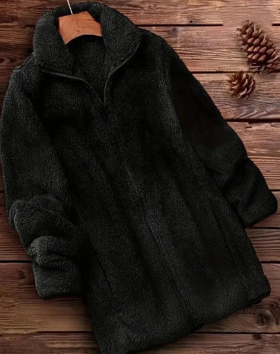 Double-sided fleece outdoor coat in polyester available in three colours with Asian sizing