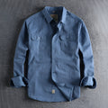 Men's white and light blue cotton long sleeve shirt in cardigan style