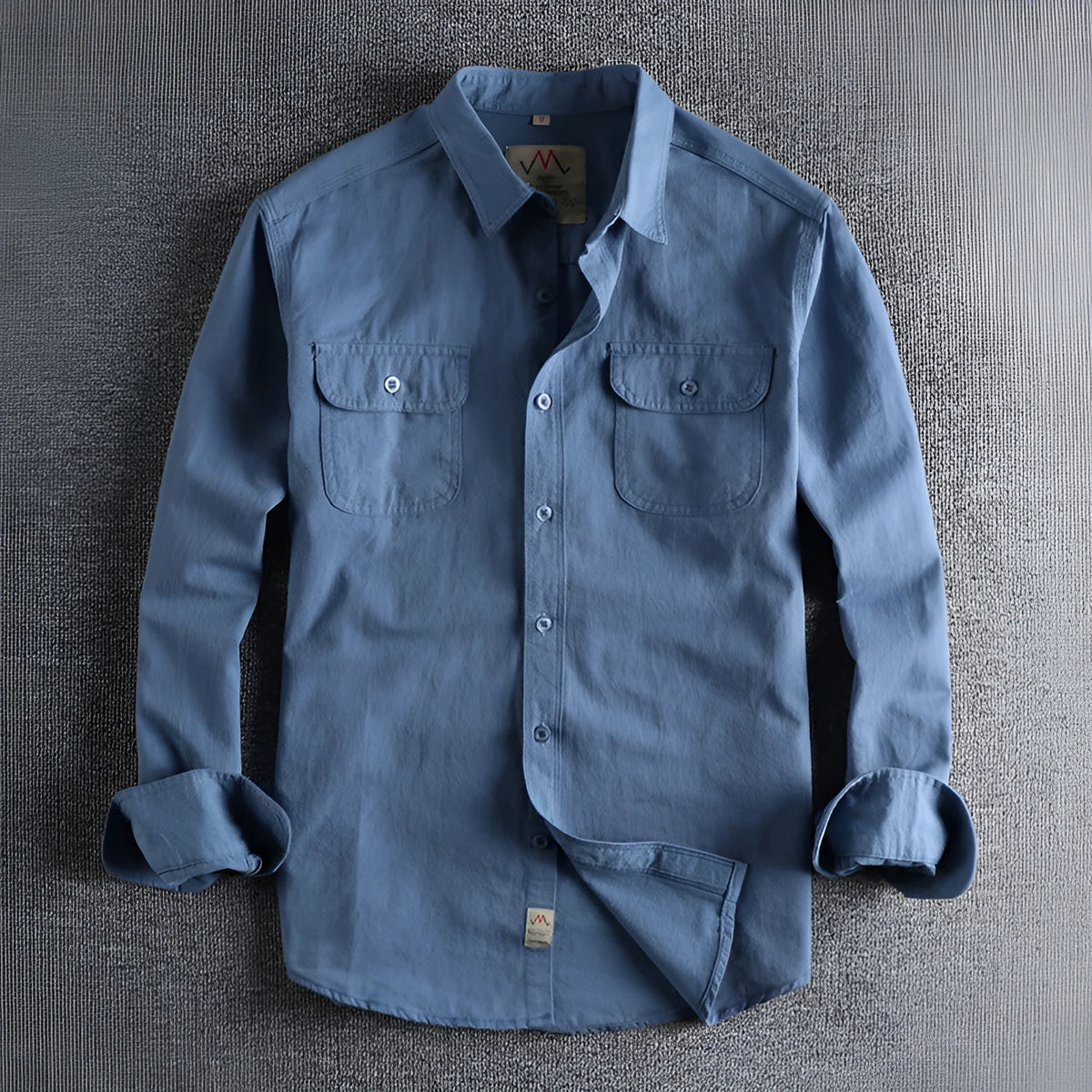 Men's white and light blue cotton long sleeve shirt in cardigan style