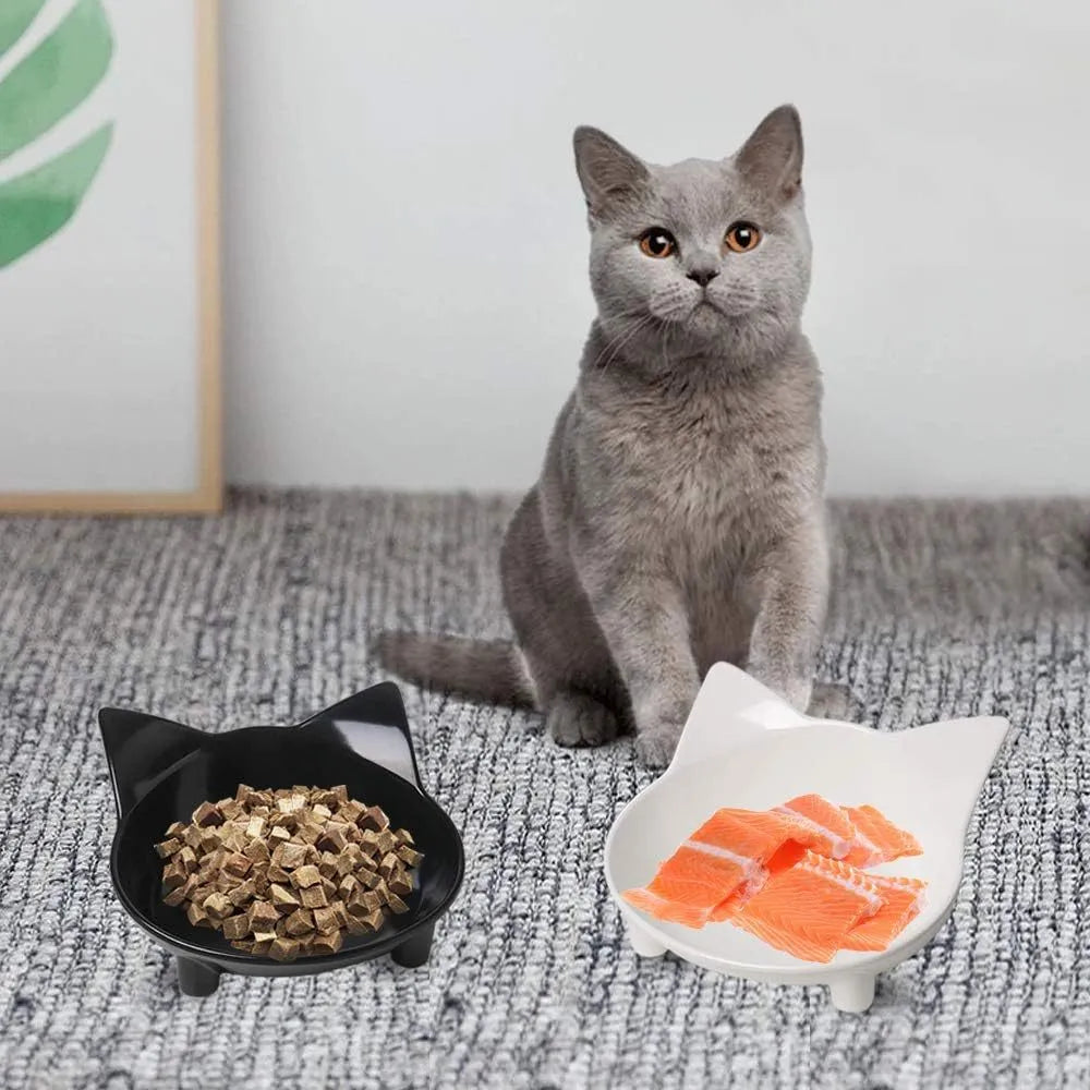 Shallow black melamine pet bowl with a non-slip rubber base for cats and small dogs.
