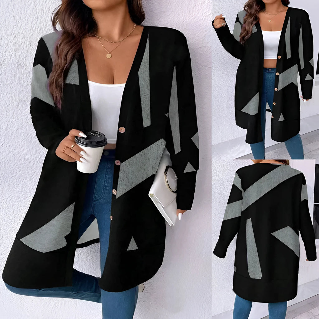 Black plus size cardigan coat with button detailing and Japanese Korean casual styling