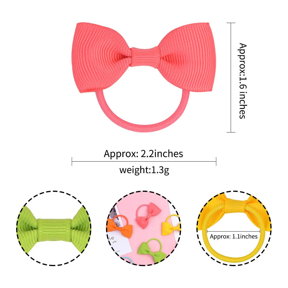 80 piece set of baby hair ties with grosgrain ribbon bows and matching elastic bands in multi-colours
