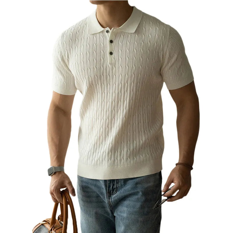 Men's khaki short sleeve business commute top with polyester blend fabric