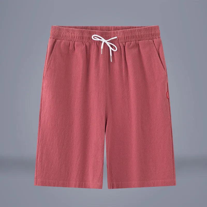 Casual cropped trousers in cotton-linen fabric with a drawstring waist, shown in a solid colour.