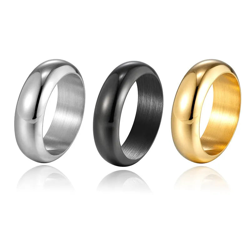 Titanium steel electroplated ring with glossy finish in gold, black and steel colour options
