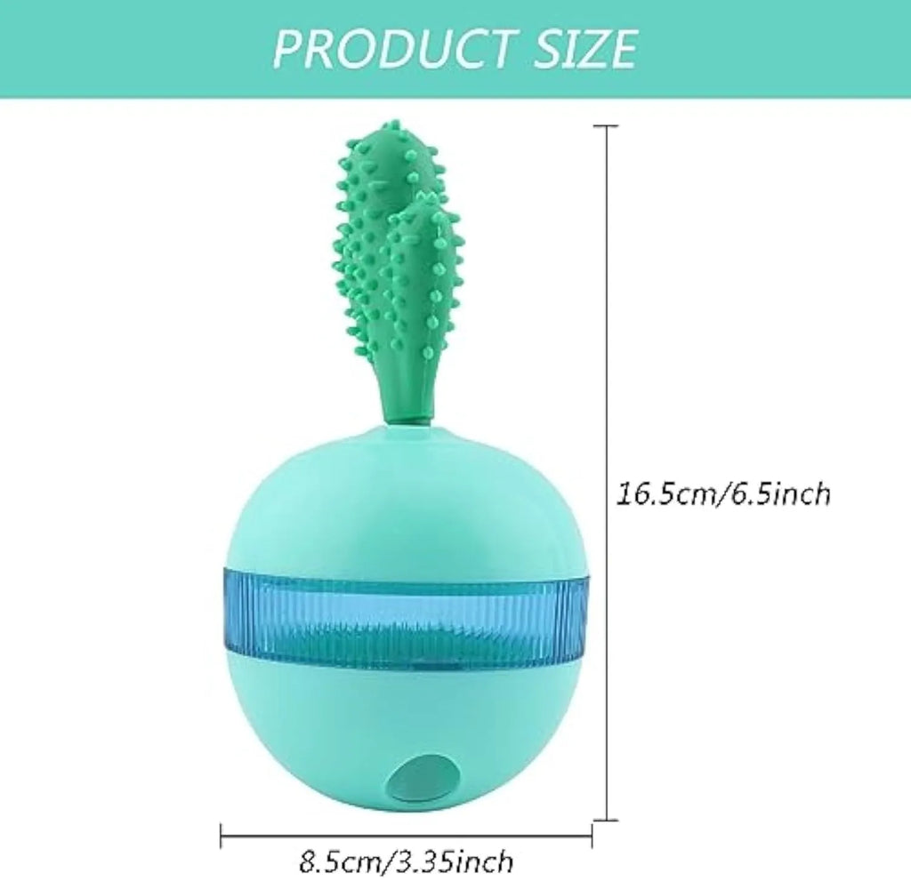 Blue and green durable rubber treat dispensing dog toy ball with small holes for medium large dogs