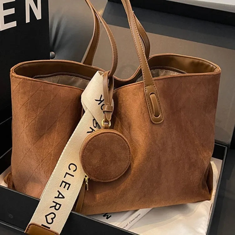 Women's large shoulder bag with casual tote design in horizontal square shape