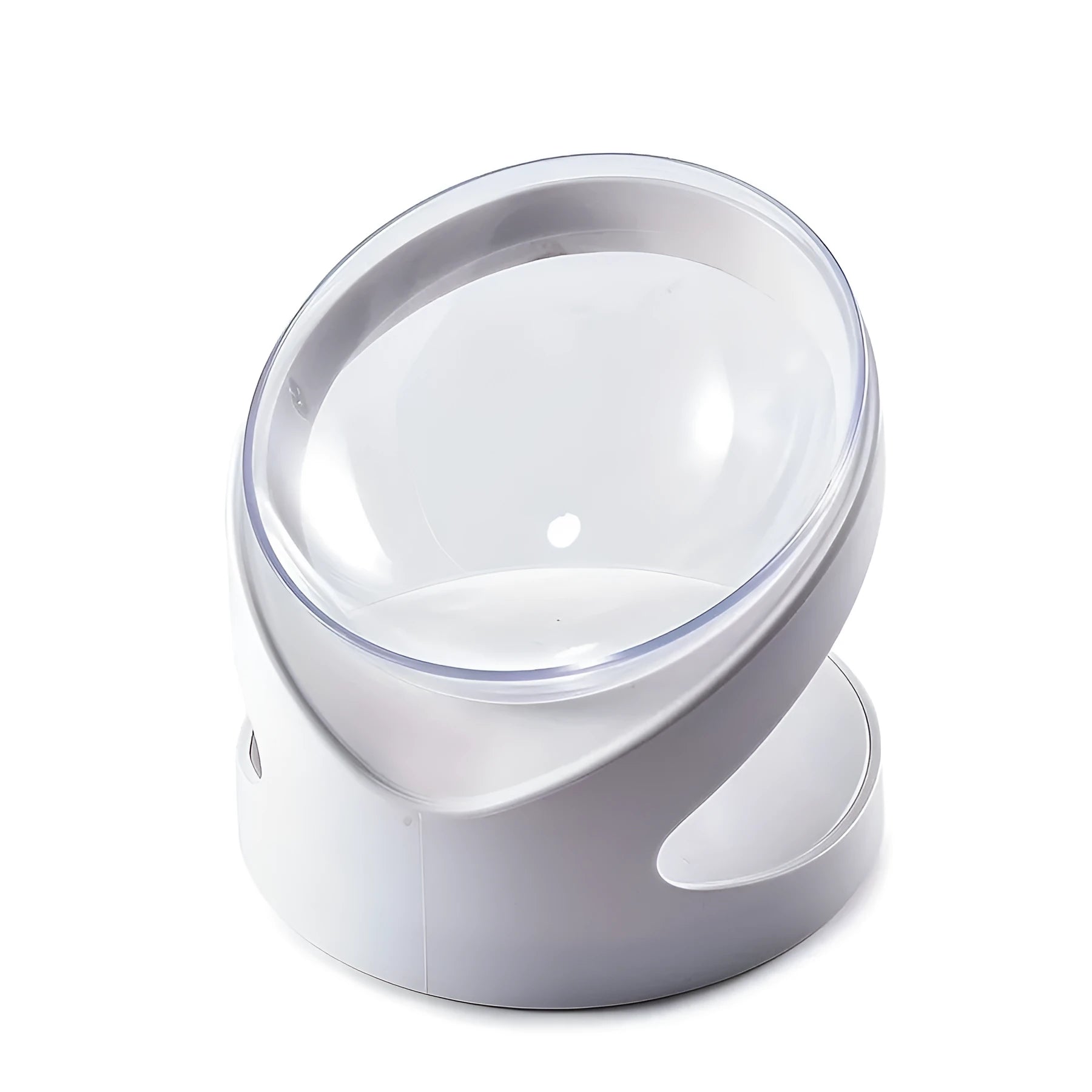 White elevated cat food bowl with tilted anti-vomit design for ergonomic feeding