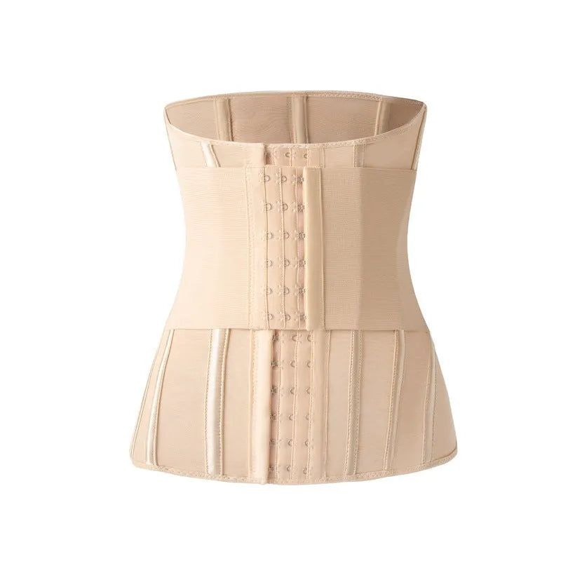 Nylon belly band waist trainer in black and apricot colours with adjustable belt tie