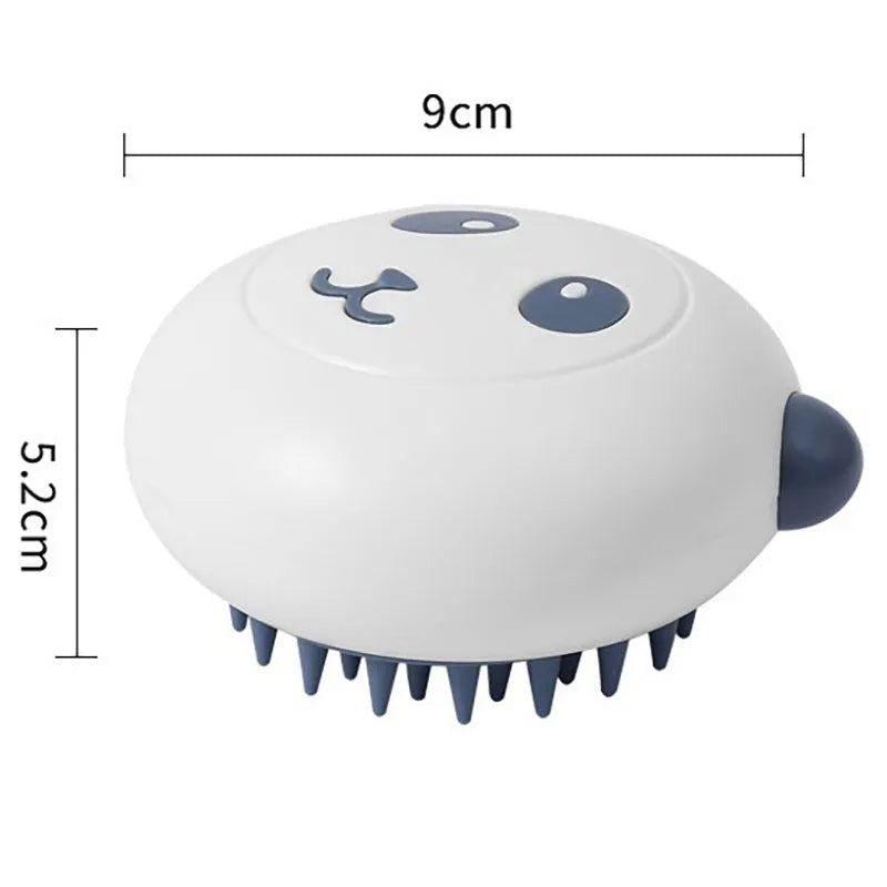 Panda-shaped silicone pet bath brush with soft bristles for washing cats and dogs.
