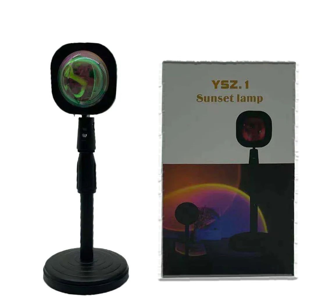Rechargeable rainbow sunset projection lamp with USB power option in sunset red colour