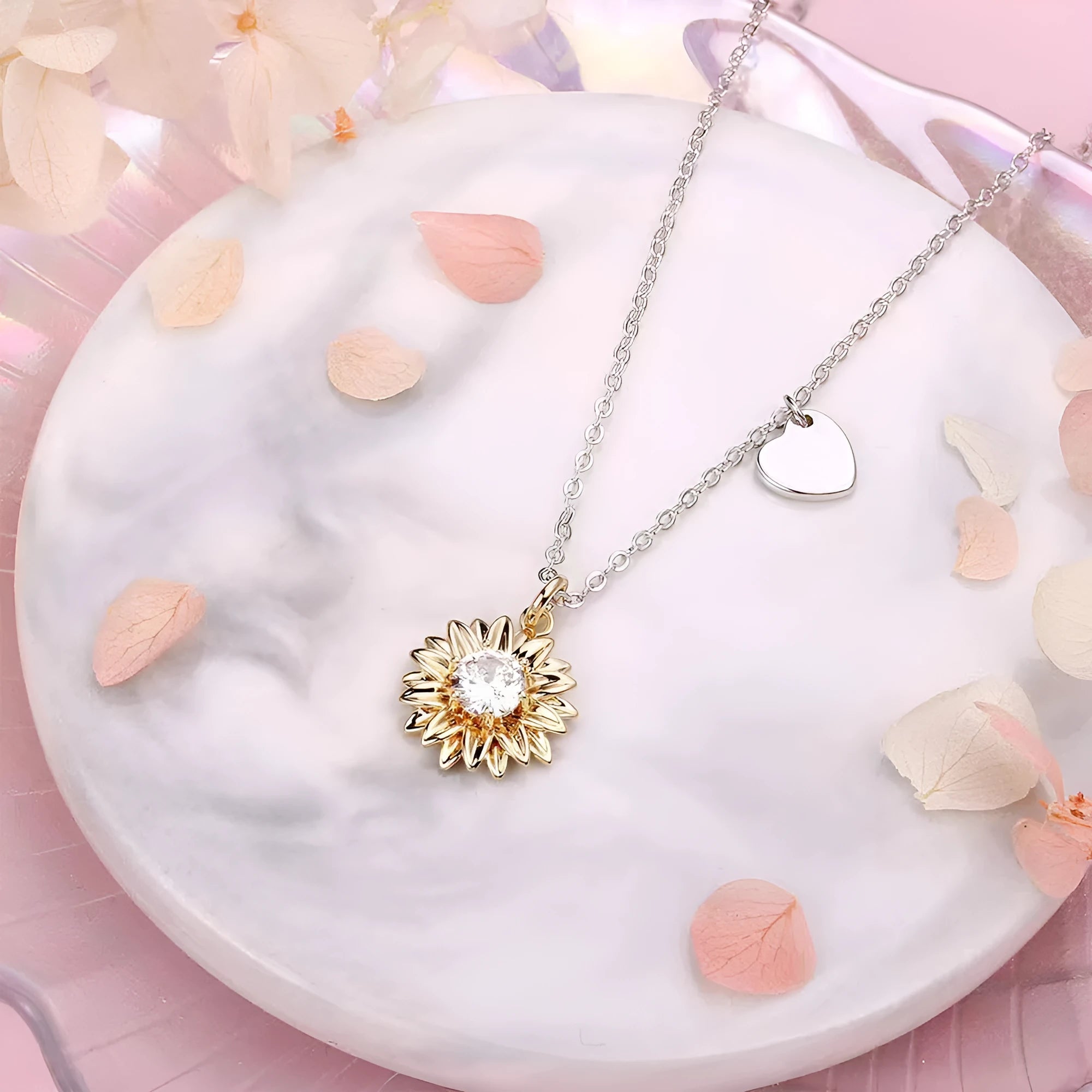 925 silver sunflower necklace with adjustable chain and geometric daisy pendant