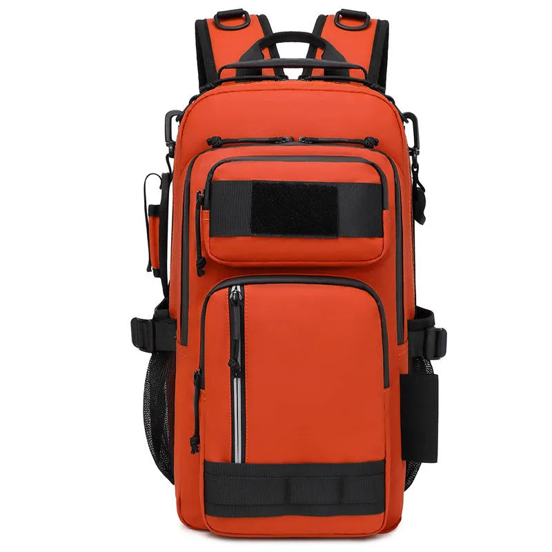 Orange and black colour options of a 20-35 litre Derm outdoor backpack for hiking and camping.