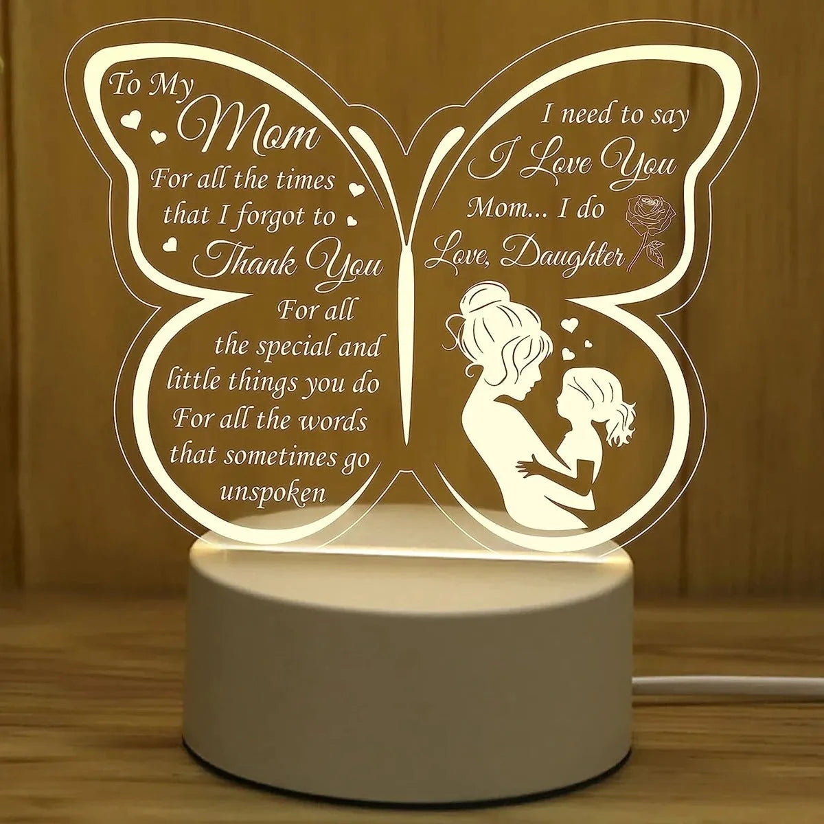 Heart-shaped acrylic table lamp with touch switch and 160mm diameter