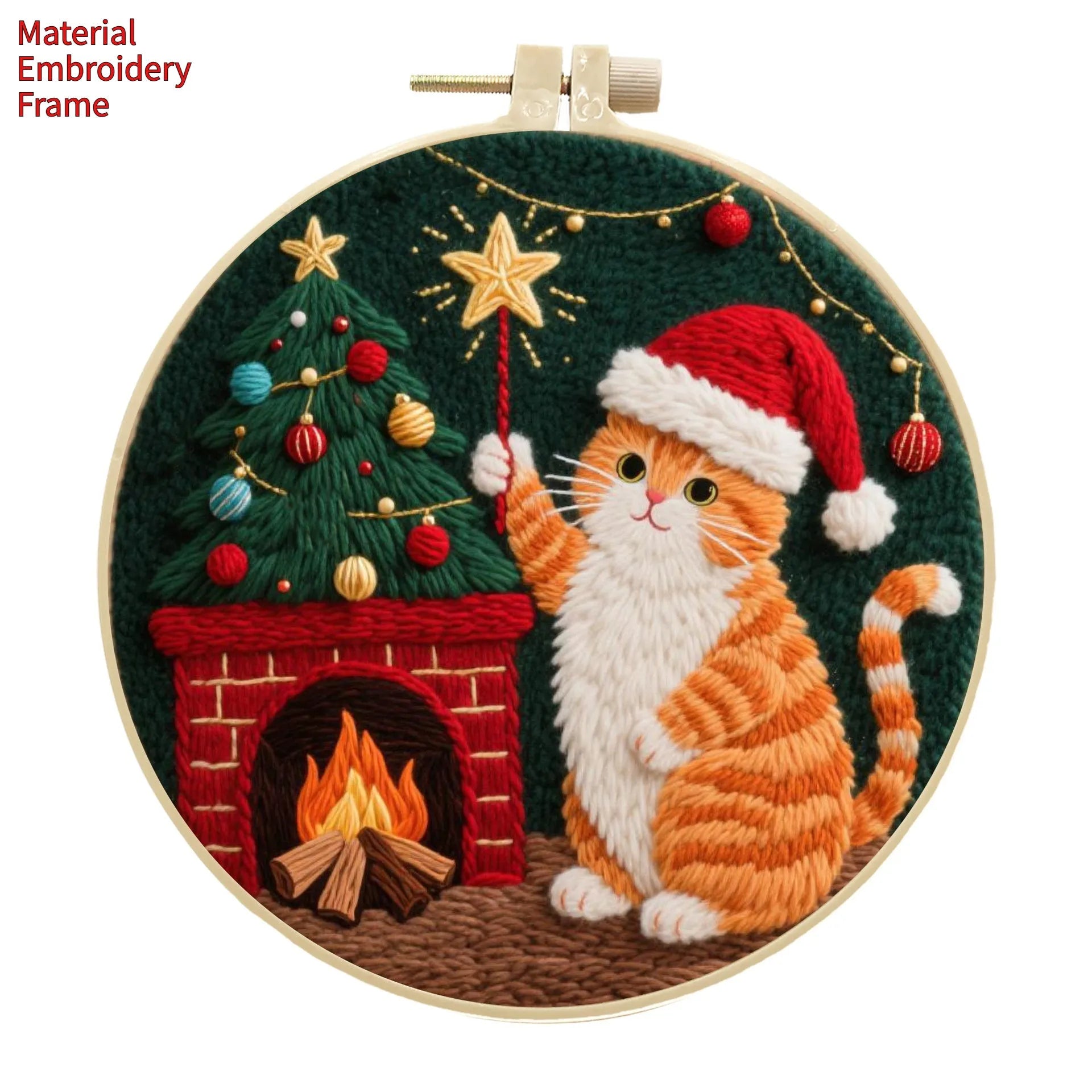 Embroidery kit with cotton linen fabric, 20cm imitation bamboo hoop, and scissors for autumn fruit design.