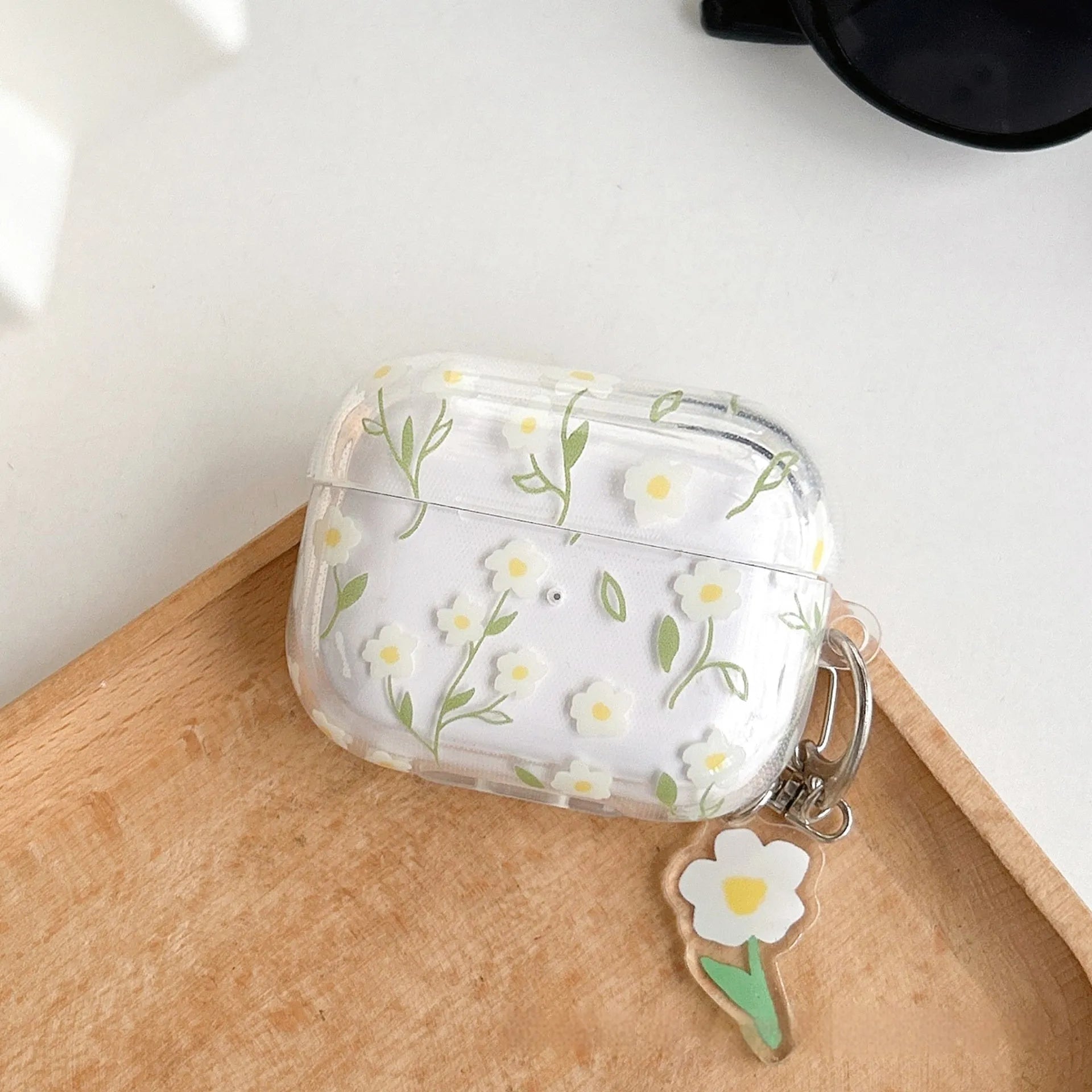 White floral patterned transparent TPU protective cover for Apple AirPods charging case