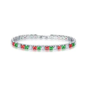 Electroplated real platinum square diamond bracelet with geometric design and gang drill elements in zircon