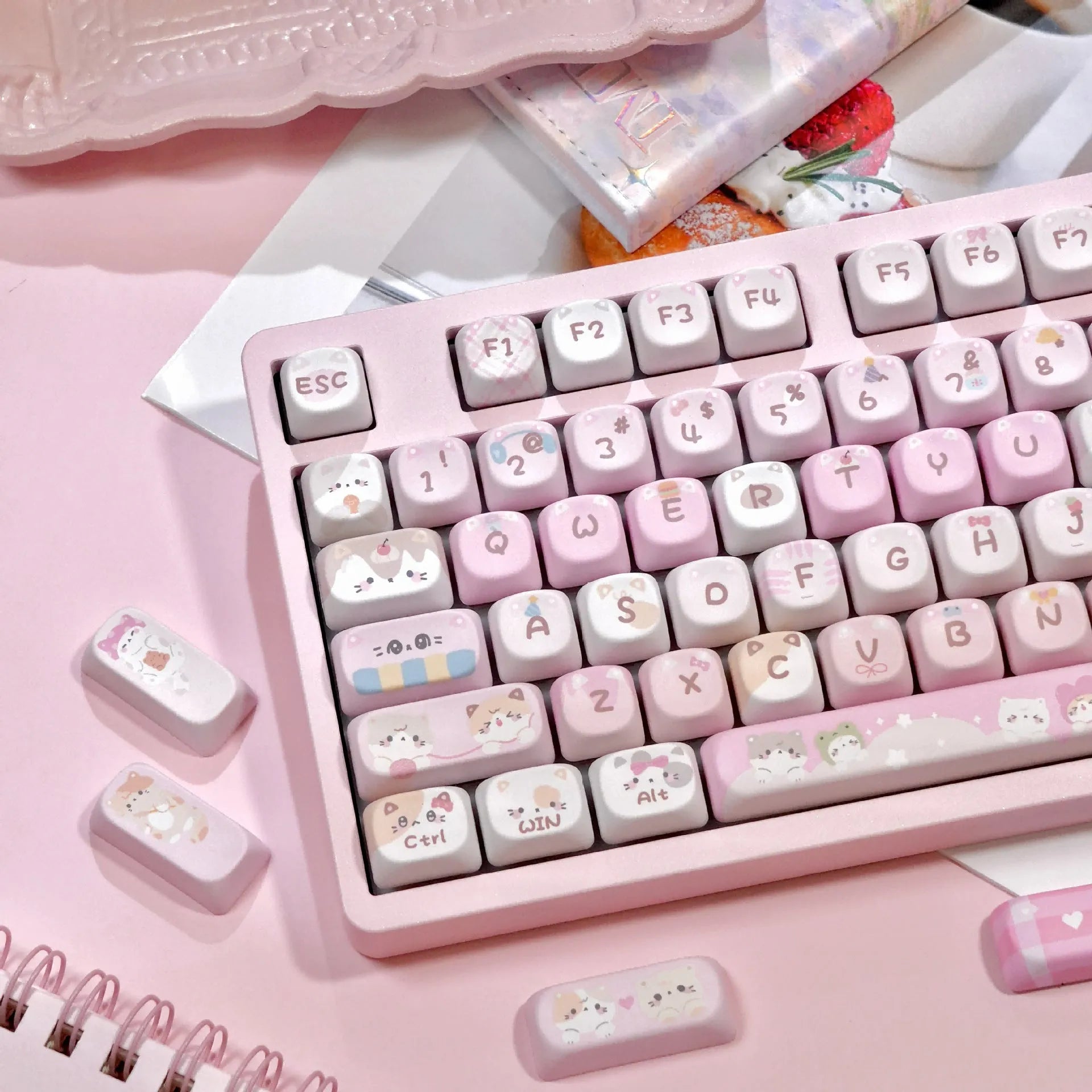 MOA height pink cartoon style key caps with five-sided sublimation printing for mechanical keyboards