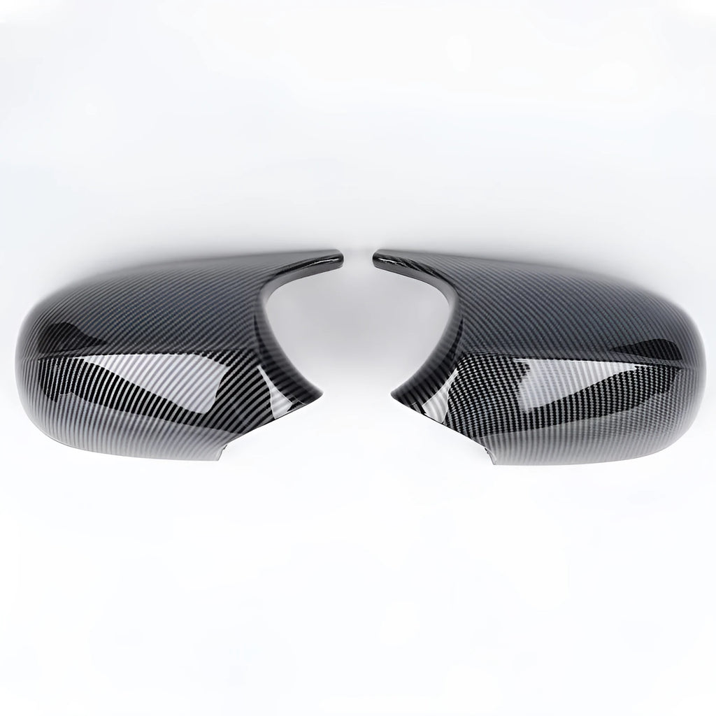 Pair of BMW 3 Series E90 rearview mirror shells in ABS plastic with black and carbon pattern finish options