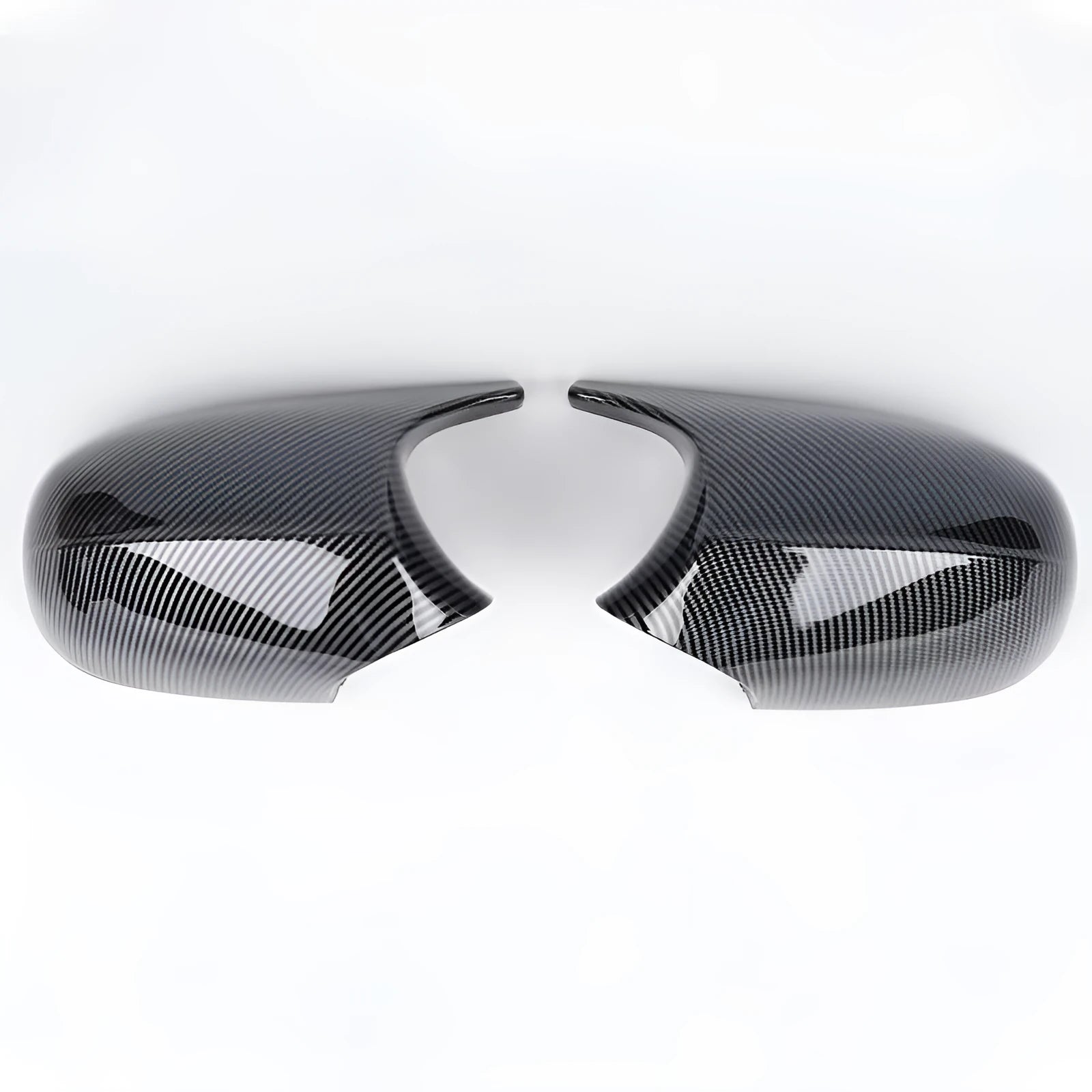 Pair of BMW 3 Series E90 rearview mirror shells in ABS plastic with black and carbon pattern finish options