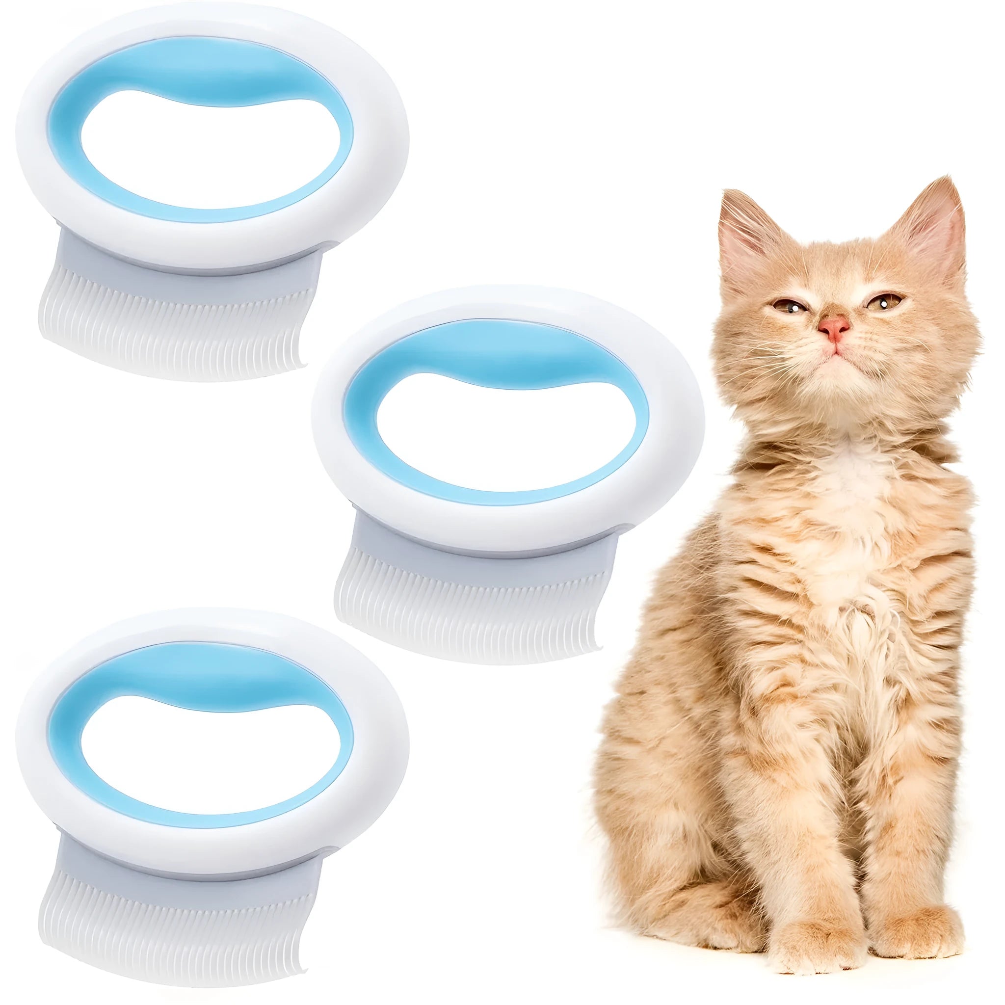 Blue pet grooming comb for cats and dogs on a white background
