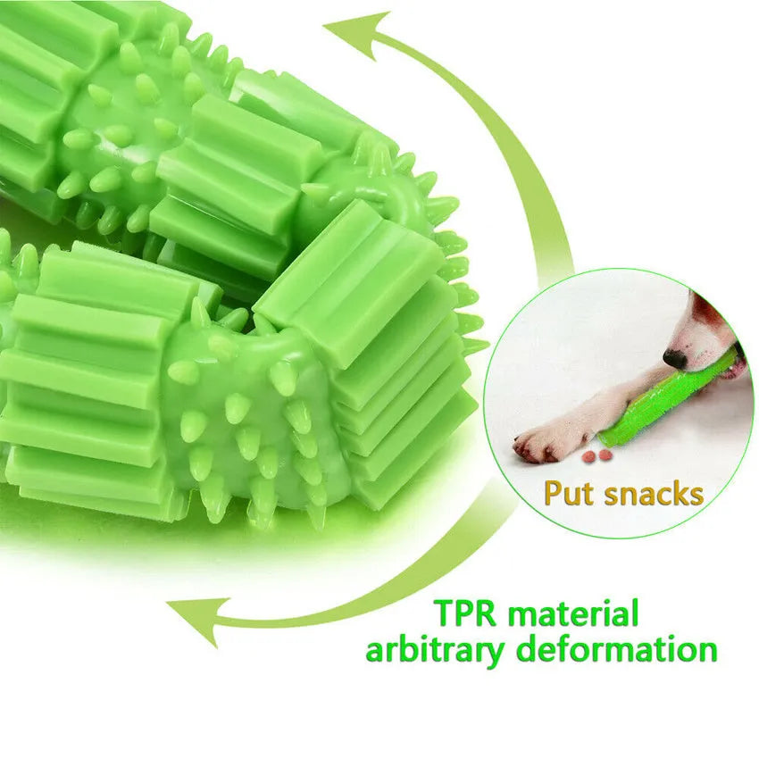 Green and orange durable rubber dog chew toy with treat dispenser for aggressive chewers