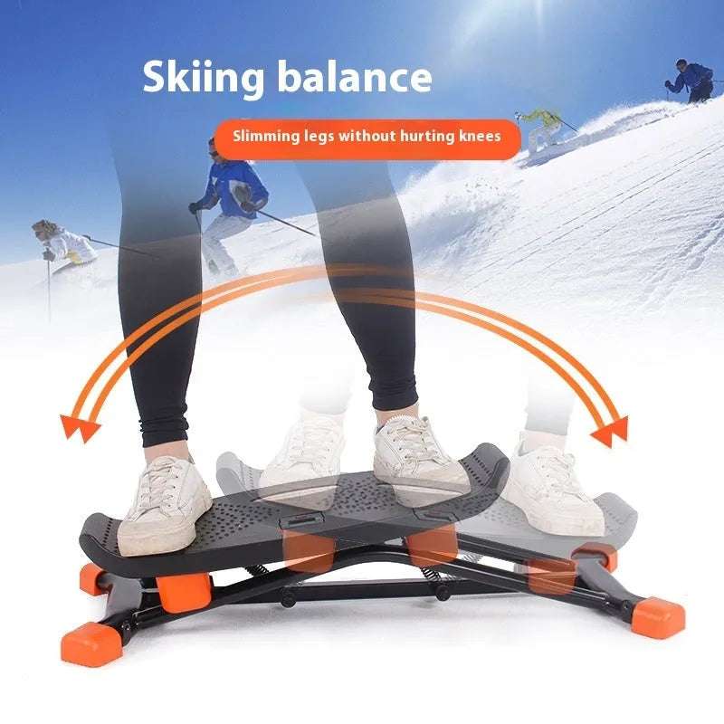 Black mini fitness skiing machine JS101A with elastic hand straps for home exercise