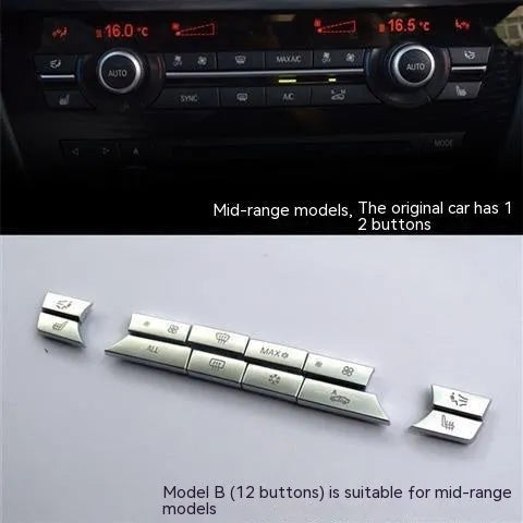Silver car dashboard air conditioner button panel replacement set for climate control.