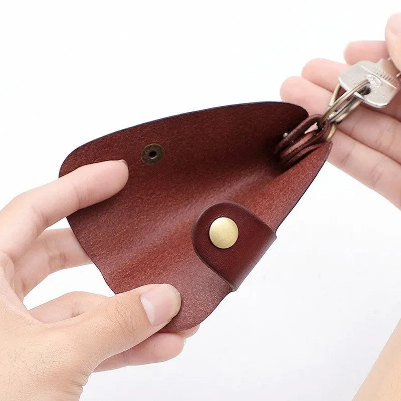Handmade short strap leather key case for car keys in black, brown, coffee and purplish red colours.