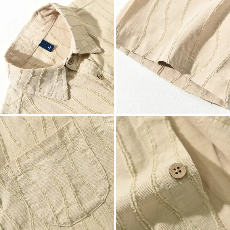 Men's pure cotton short sleeve casual shirt in Japanese fresh style, loose fit, apricot colour option