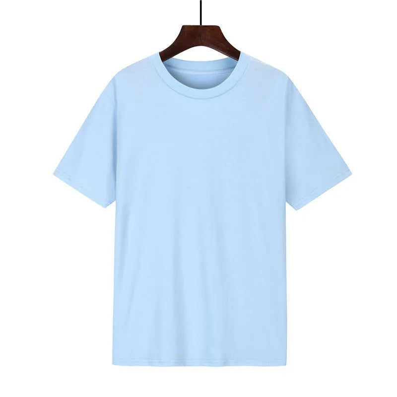 Men's loose fit black cotton t-shirt with short sleeves and a printed design on a hanger.
