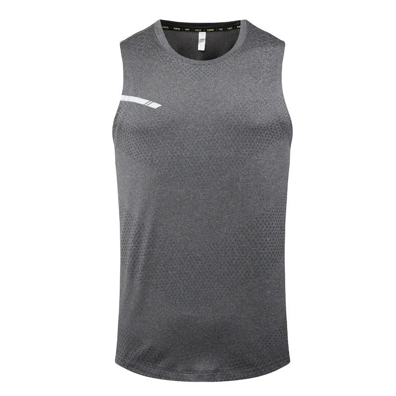 A man's solid colour quick-drying polyester tank top for summer sports.
