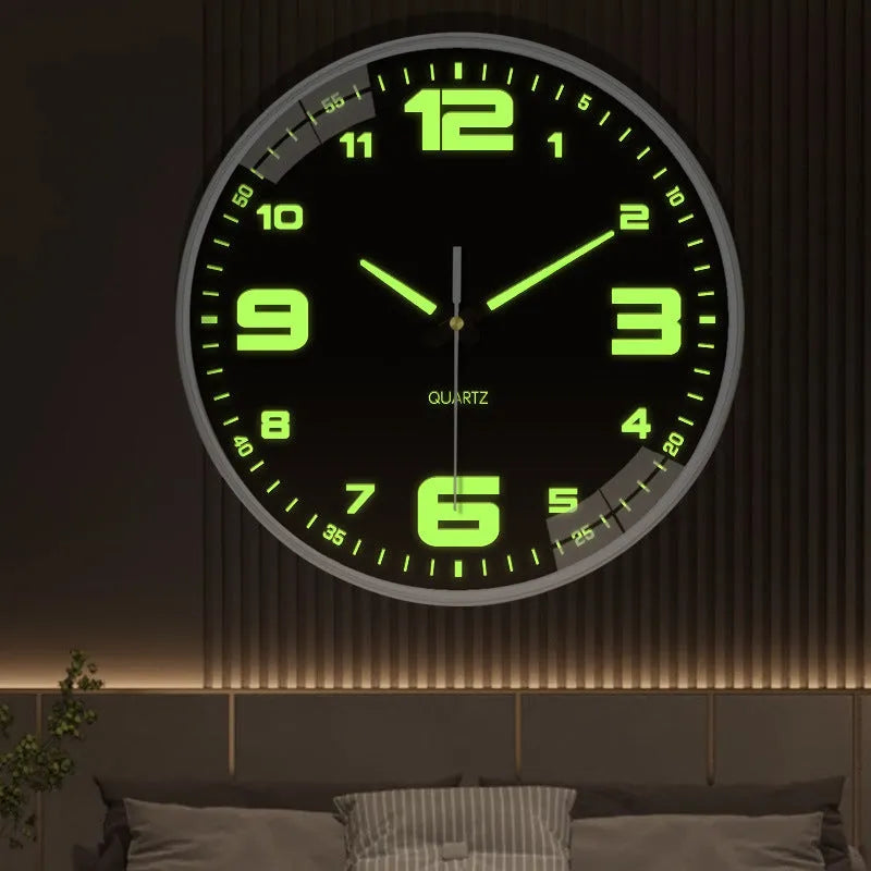 20cm diameter modern wall clock with luminous dial showing plastic construction and contemporary design